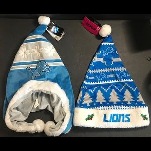 x2 NFL Detroit Lions Pom Beanie Santa Hat